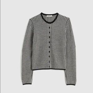 Madewell Houndstooth Crewneck Cardigan in 100% Merino Wool